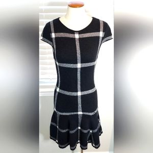 Alice + Olivia Black and White Plaid Flared Skirt Dress Pre-owned